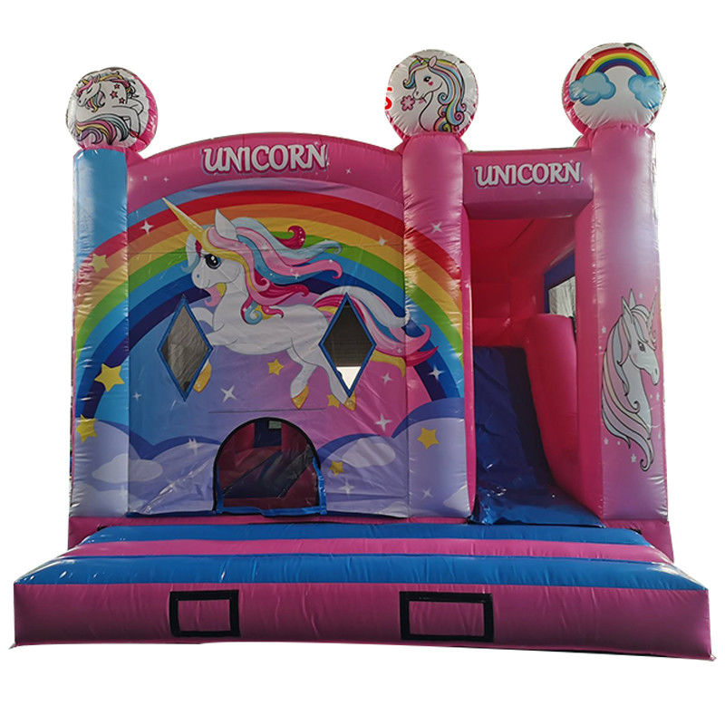 Bambini giocattoli gonfiabili festa castello rimbalzo saltare arcobaleno unicorno tema con scivolo asciutto