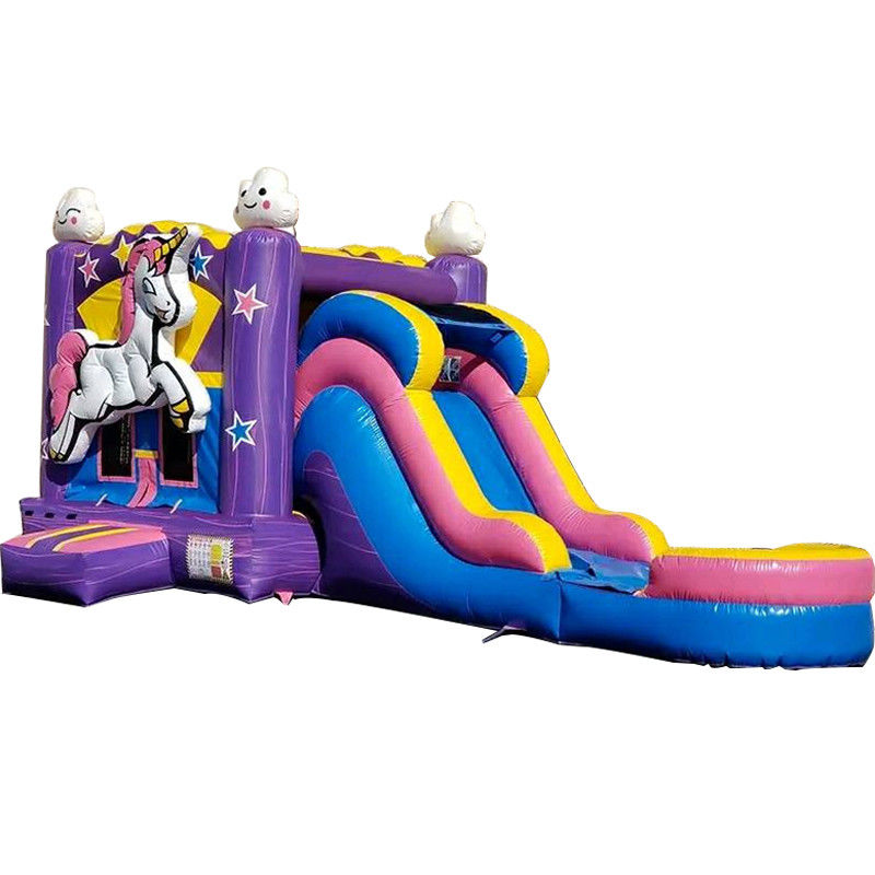 Unisex PORTABLE 3D Rainbow Unicorn Casa gonfiabile a rimbalzo con scivolo e scivolo d'acqua