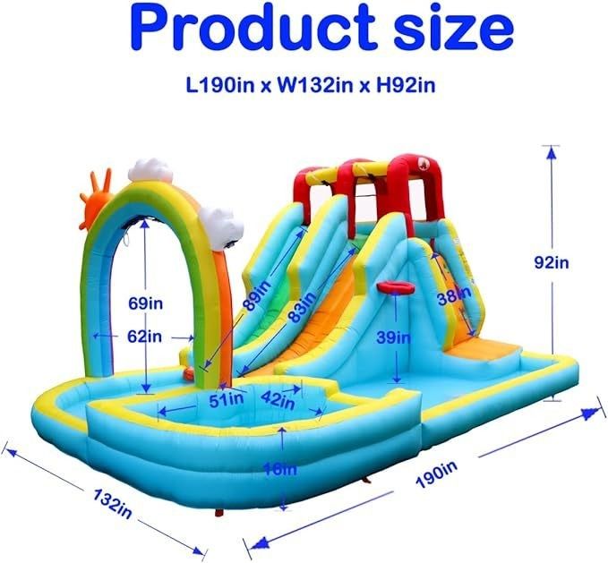 Rainbow Water Curtain e Rock Climbing Inflatabile Acqua Doppio Slide Parco Gioco per bambini