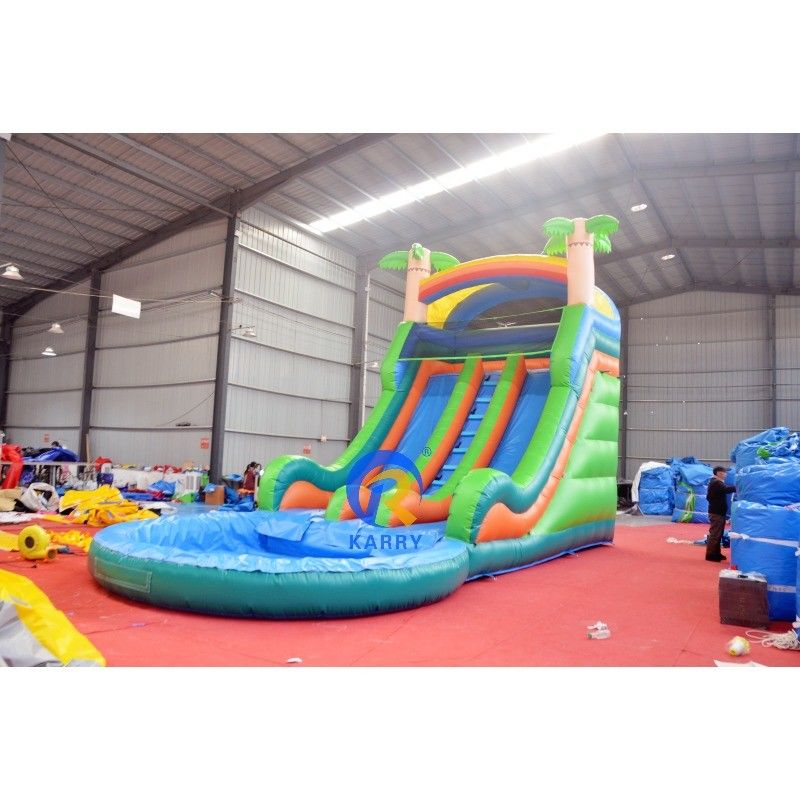 Colore personalizzato Grande castello rimbalzante combo con stampa digitale piscina e ripida scivolo