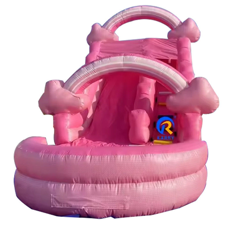 Colore personalizzato occasione commerciale gonfiabile rosa marshmallow scivolo d'acqua con piscina