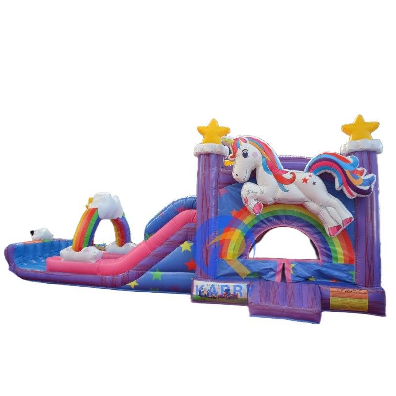 PVC Rainbow Unicorn Inflatabile Bouncer House con Slide di piscina gonfiabile e 3 in 1 Game