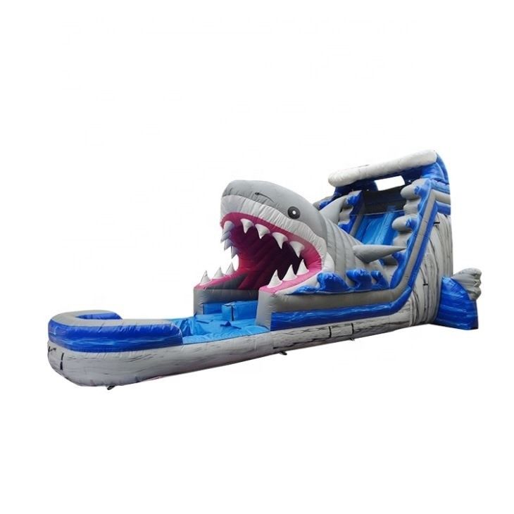 Popolari attrezzature gonfiabili per parchi acquatici Big Blue 3D Shark Water Slides con piscina