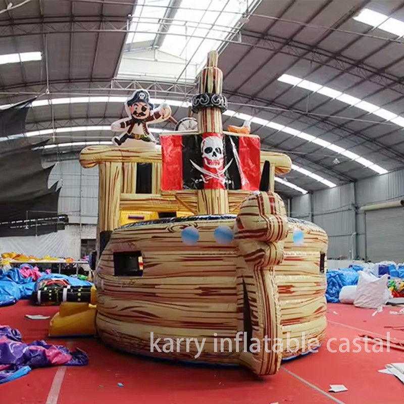 Materiale in PVC completamente stampato Nave pirata gonfiabile Slide asciutto per bambini Interesse e vendita