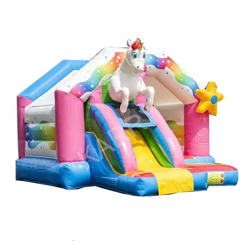 Castello da 14 anni Popolare Rainbow Unicorn all'aperto Castello salta con combo di diapositive