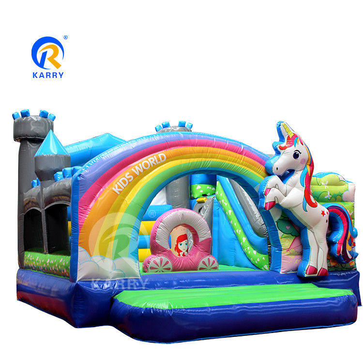 Rainbow PVC Inflatabile Trampolino Unicorn Commerciale Bouncer con Slide e Blower