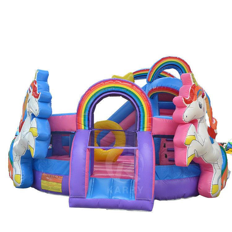 Divertimento all'aperto Commerciale 0,55 mm PVC Rainbow Unicorn Inflatabile Bouncer con scivolo asciutto bagnato