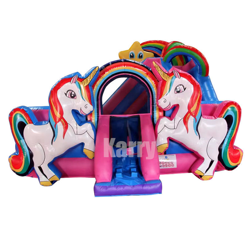 Rainbow Double Unicorn Air Trampoline Castello gonfiabile Slide Combo H14ft per eventi di festa