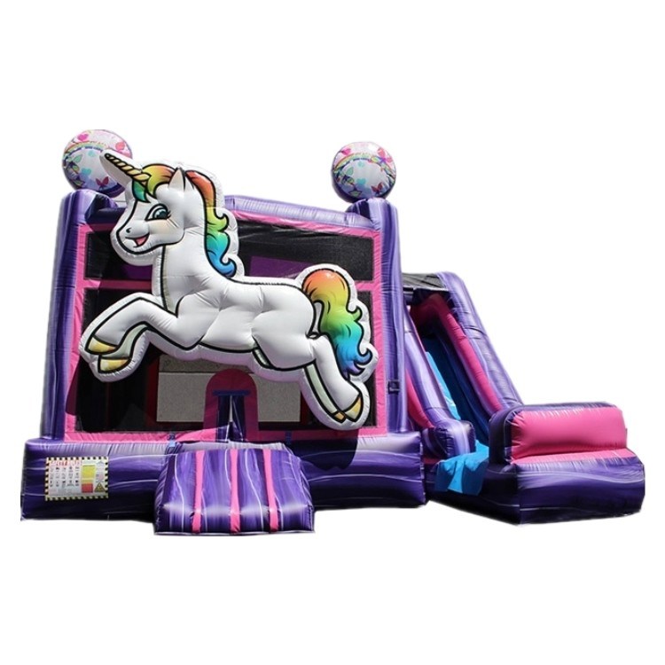 Slide portatile a castello a rimbalzo con certificazione EN71 Rainbow Unicorn e Slide