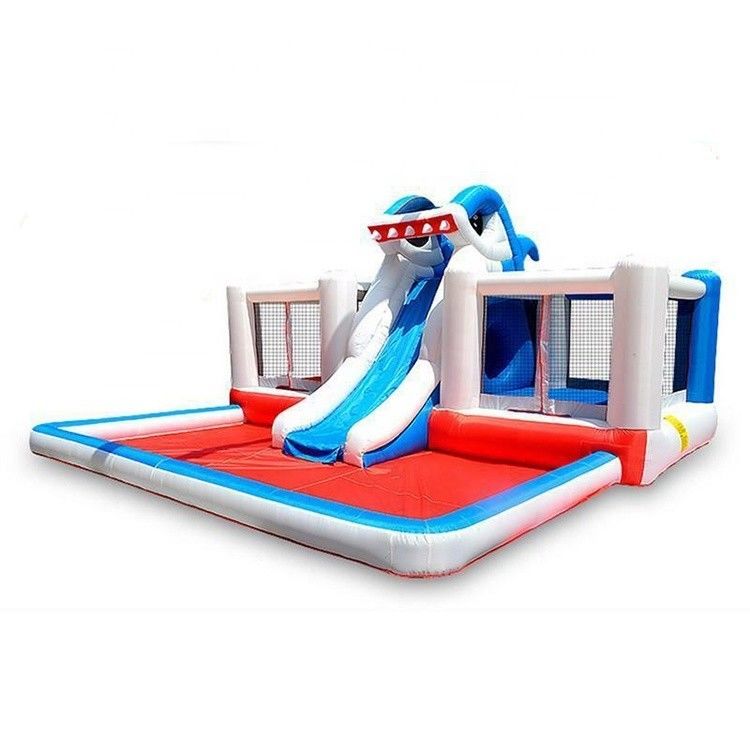 Castello Bambini squalo gonfiabile salto casa con scivolo d'acqua e design portatile